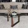 Hanah Home Mesa de Centro Redonda de Madera Maciza y Cristal Templado Nogal